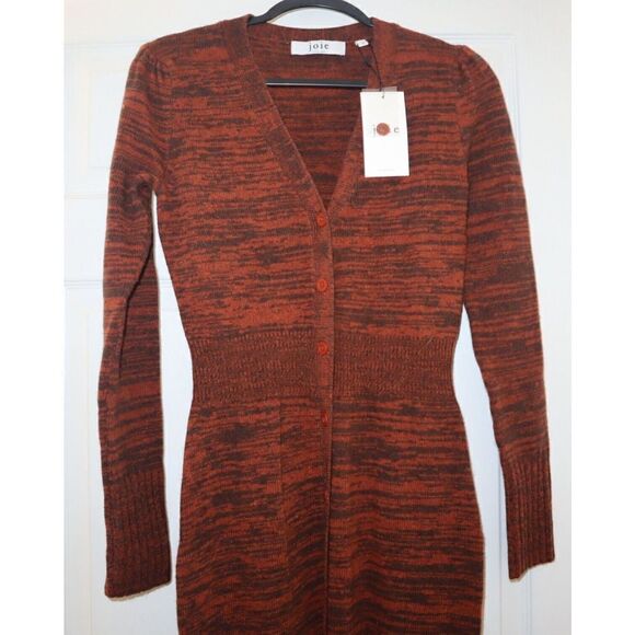 Joie Women's Sz XS Arabian Spice Ebba Button Front Wool Blend Sweater Dress $378 - Picture 4 of 10